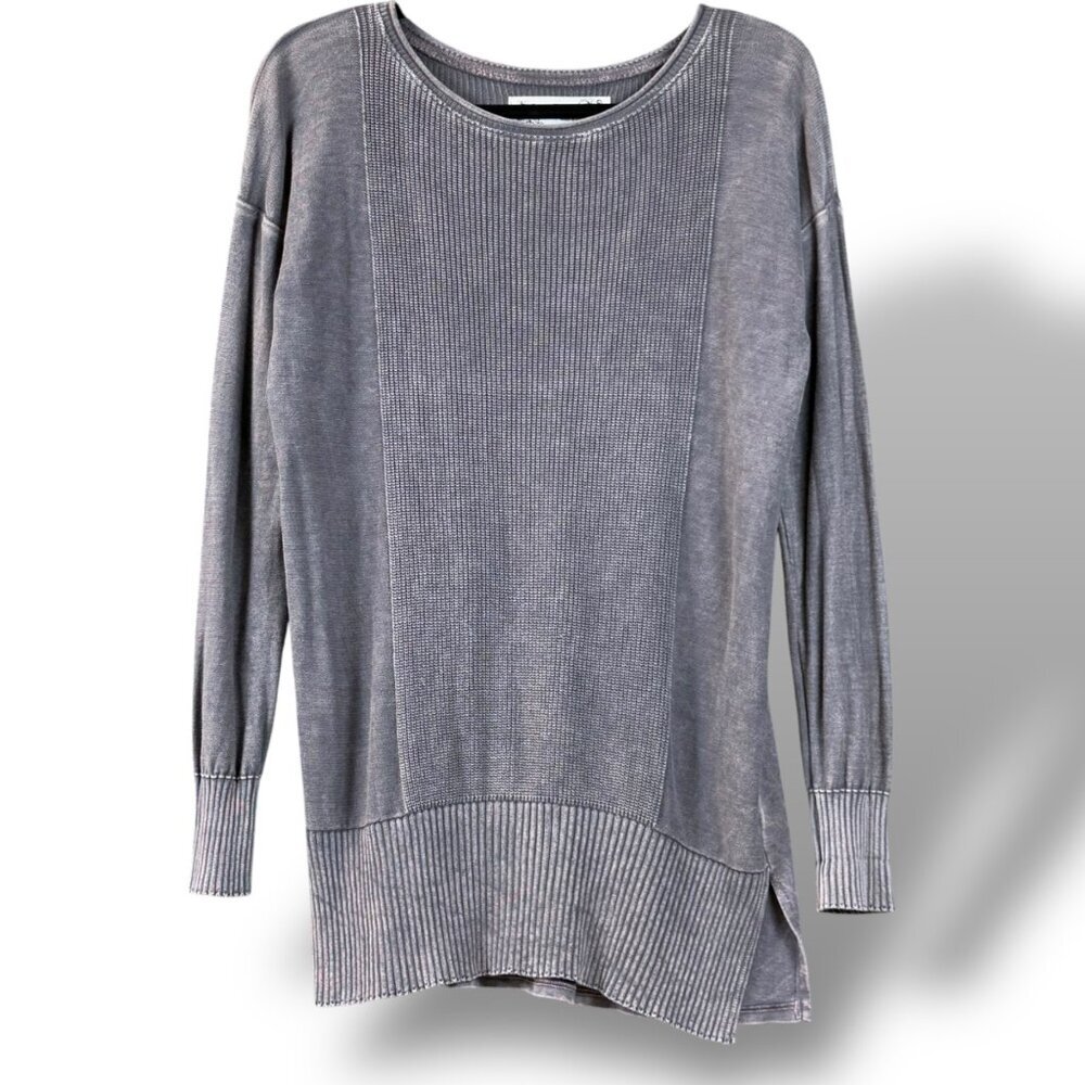 M. Rena Tunic Top Womens Sz S Gray Mineral Washet Mixed Knit Long Sleeve Shirt